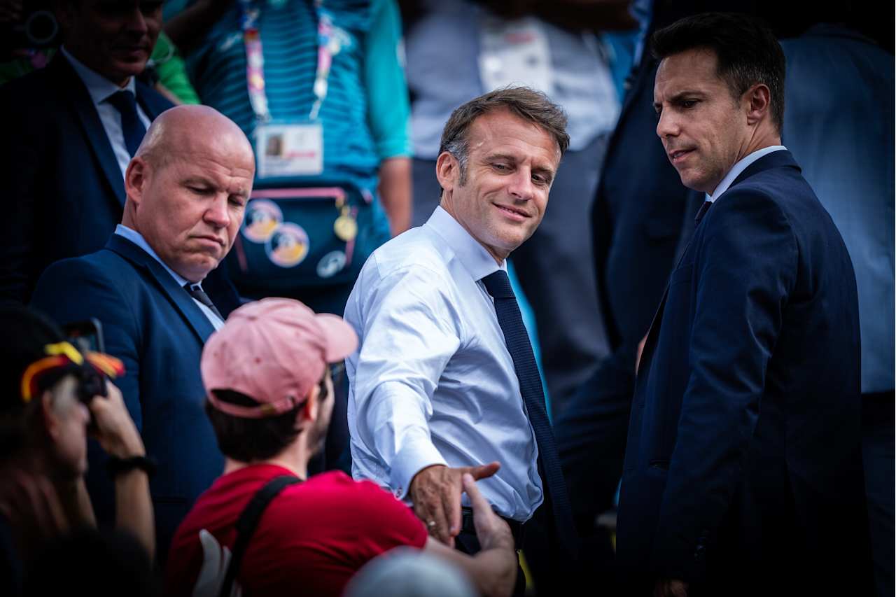 President of France, Emmanuel Macron at Paris 2024 Beach Volleyball