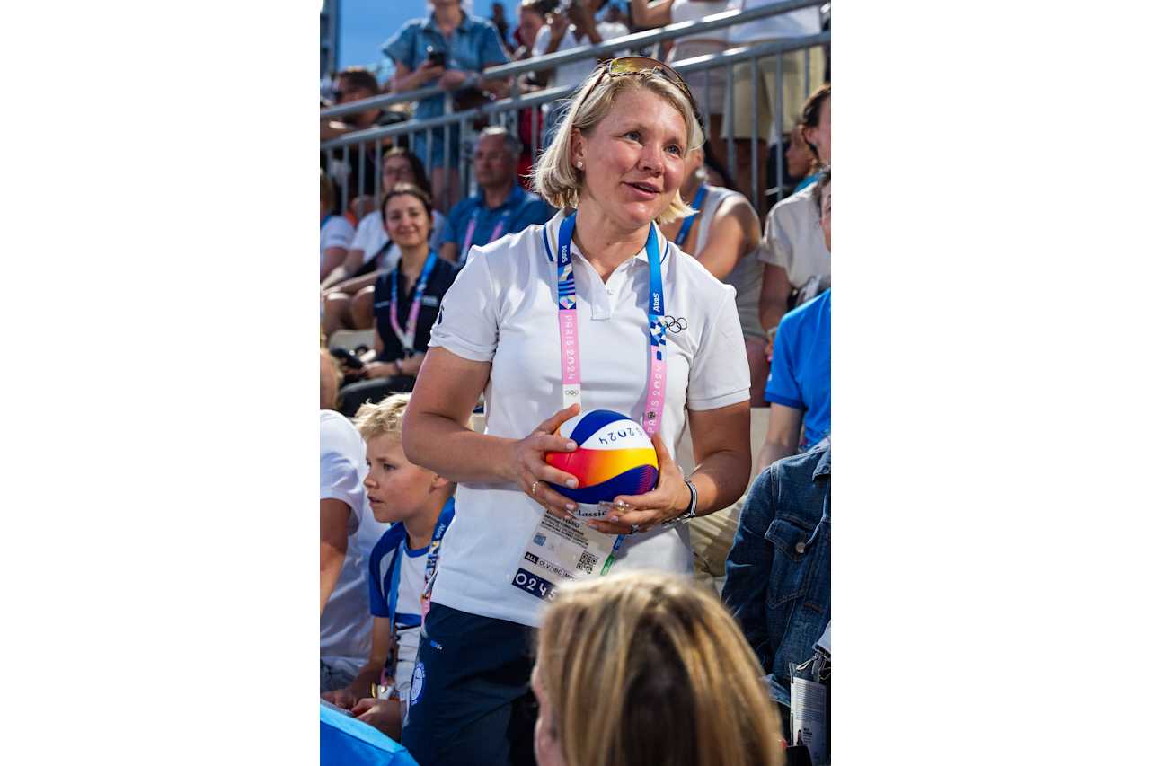 Emma Terho, Chair of the IOC Athletes' Commission and a former ice hockey player from Finland at Paris 2024 Beach Volleyball