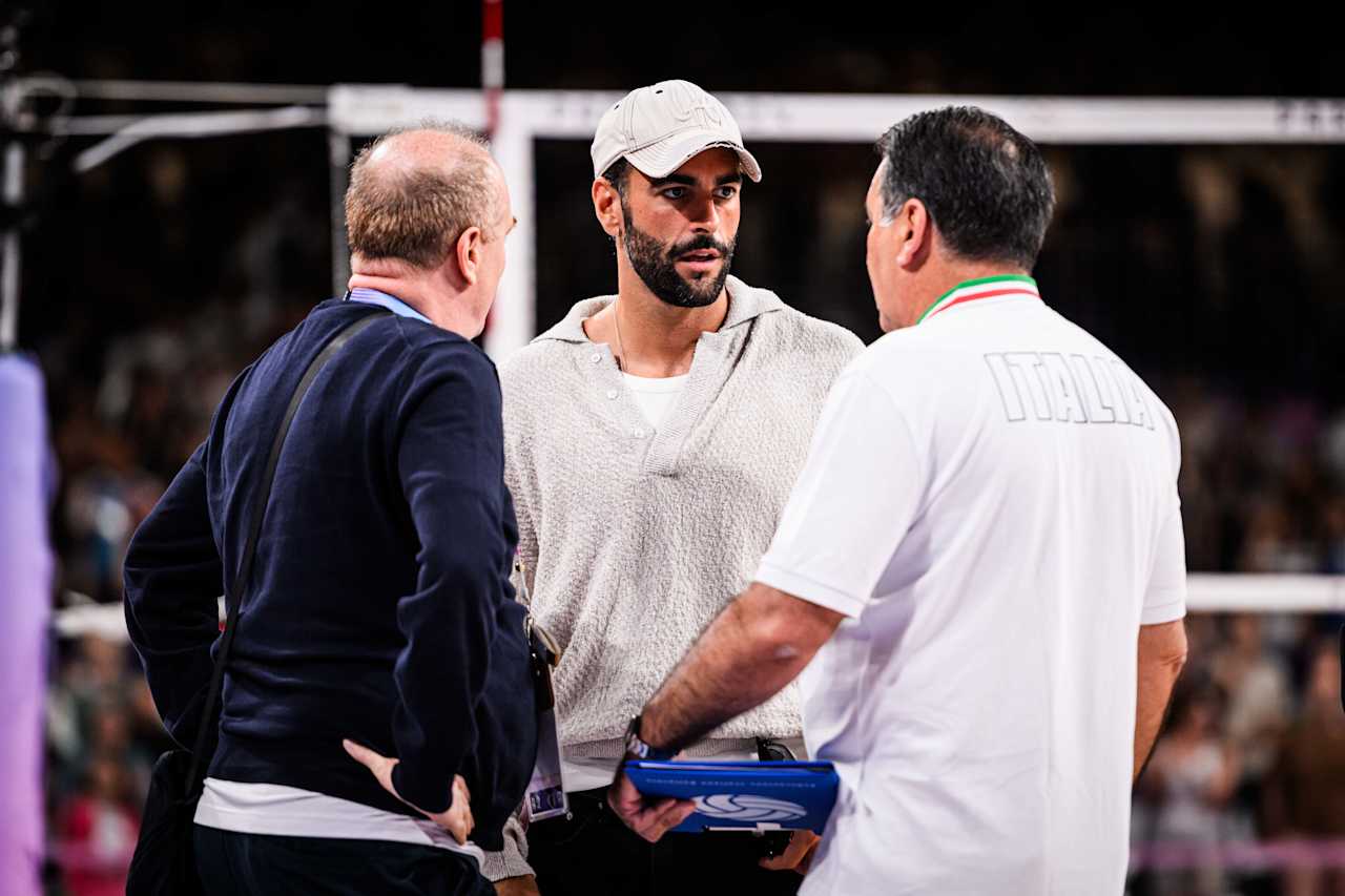 Italian singer songwriter Marco Mengoni at the Paris 2024 Volleyball