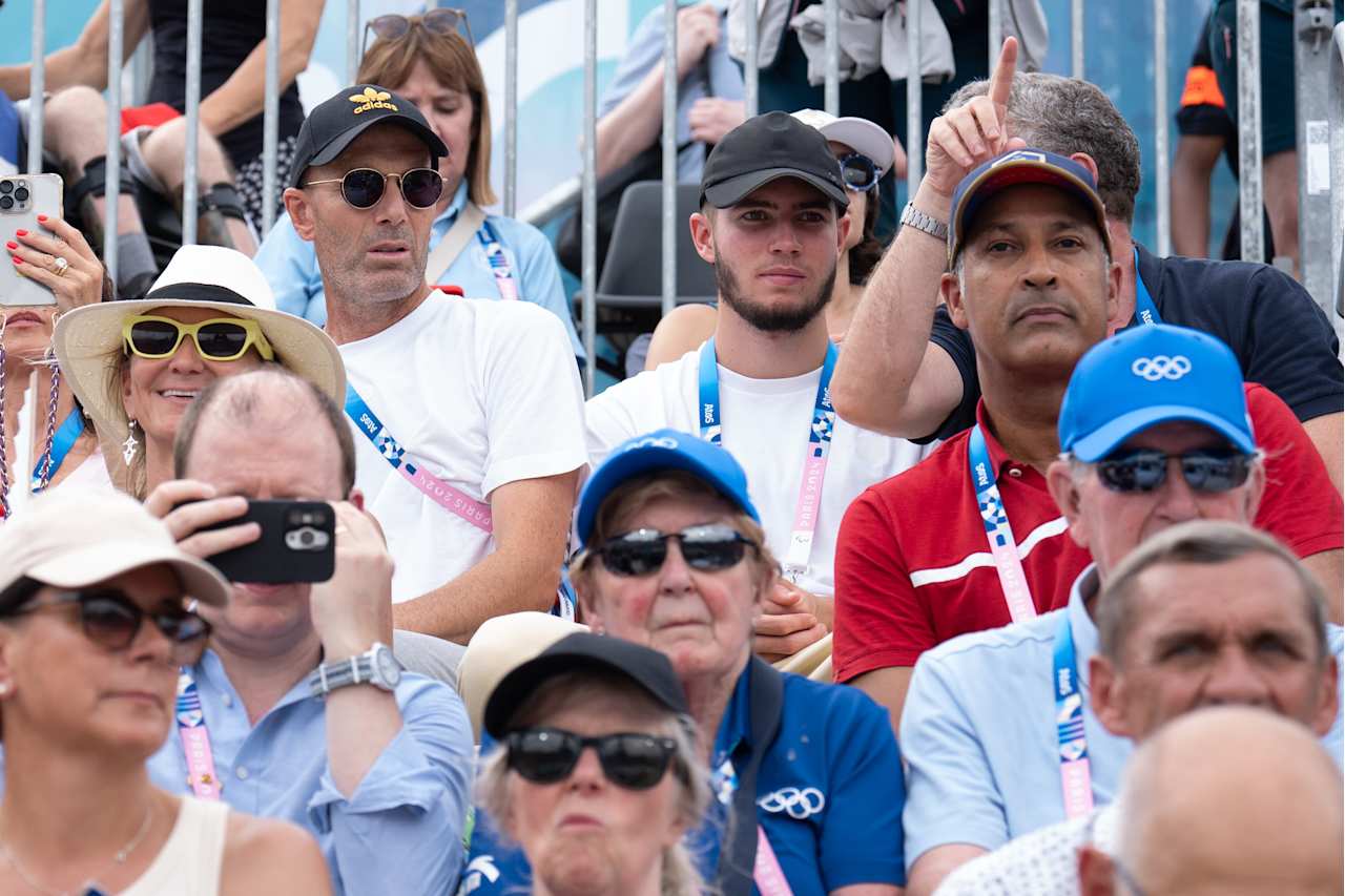 French football player Zinedine Zidane at Paris 2024 Beach Volleyball