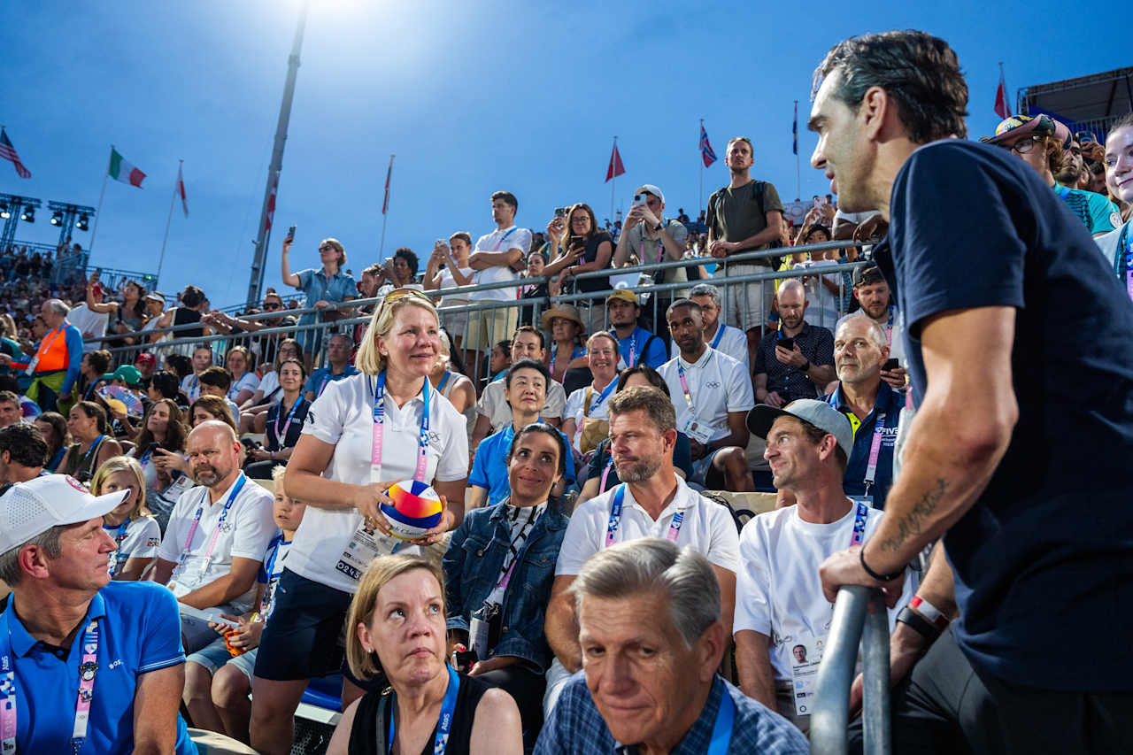 Emma Terho, Chair of the IOC Athletes' Commission and a former ice hockey player from Finland at Paris 2024 Beach Volleyball