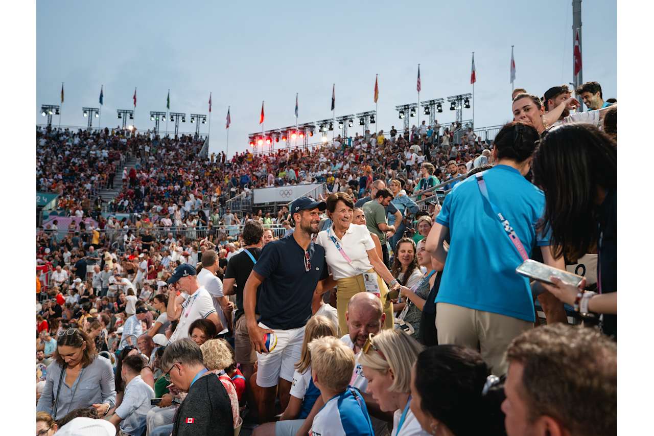 Serbian tennis player Novak Djokovic at Paris 2024 Beach Volleyball