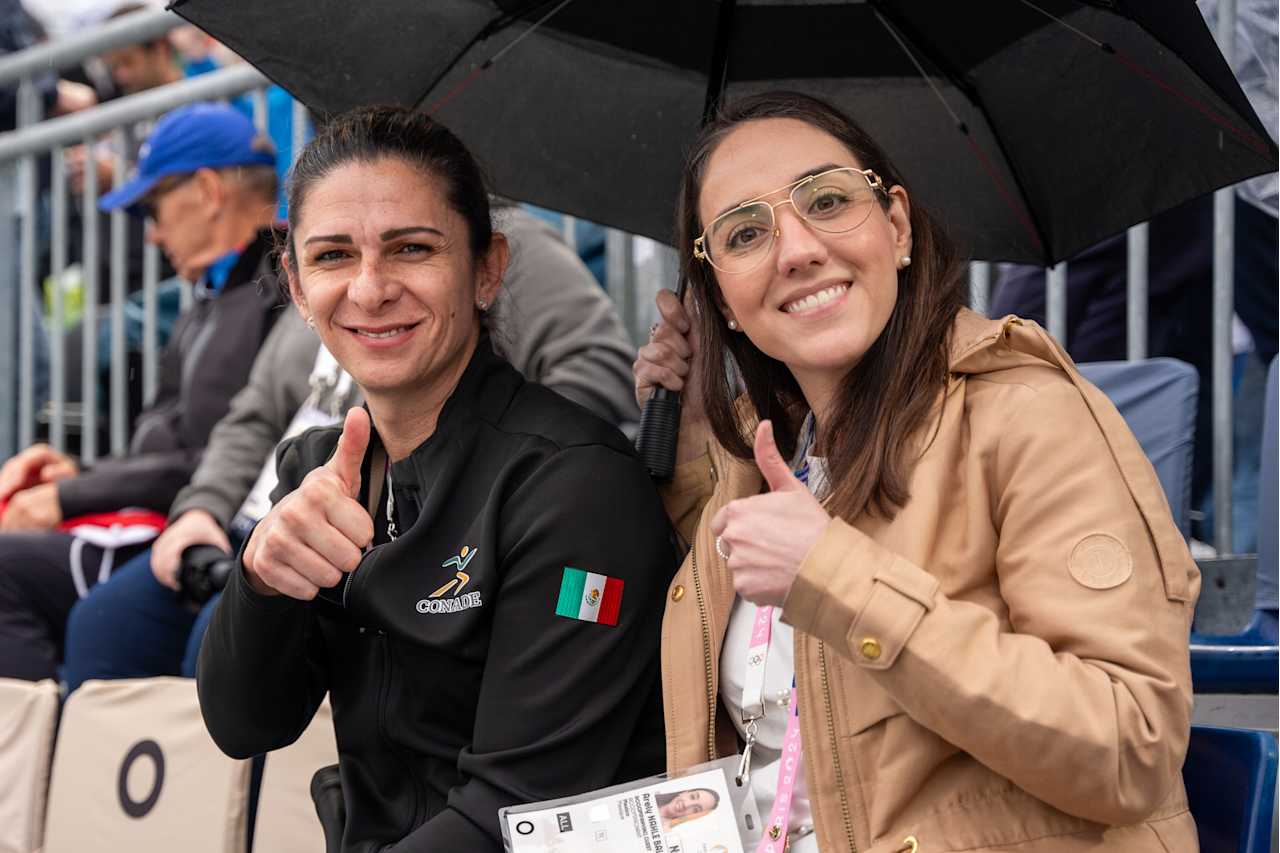 Mexican Sports Minister Ana Guevara (middle) at Paris 2024 Beach Volleyball