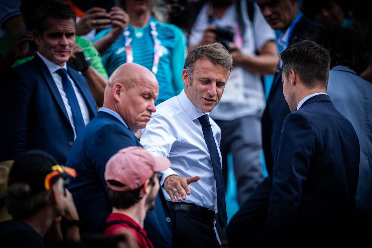 President of France, Emmanuel Macron at Paris 2024 Beach Volleyball