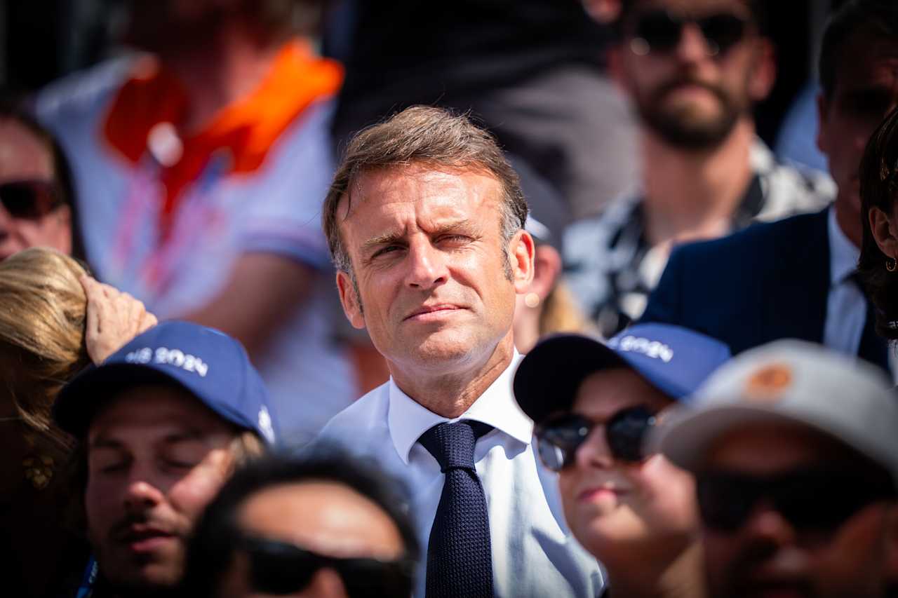 President of France, Emmanuel Macron at Paris 2024 Beach Volleyball