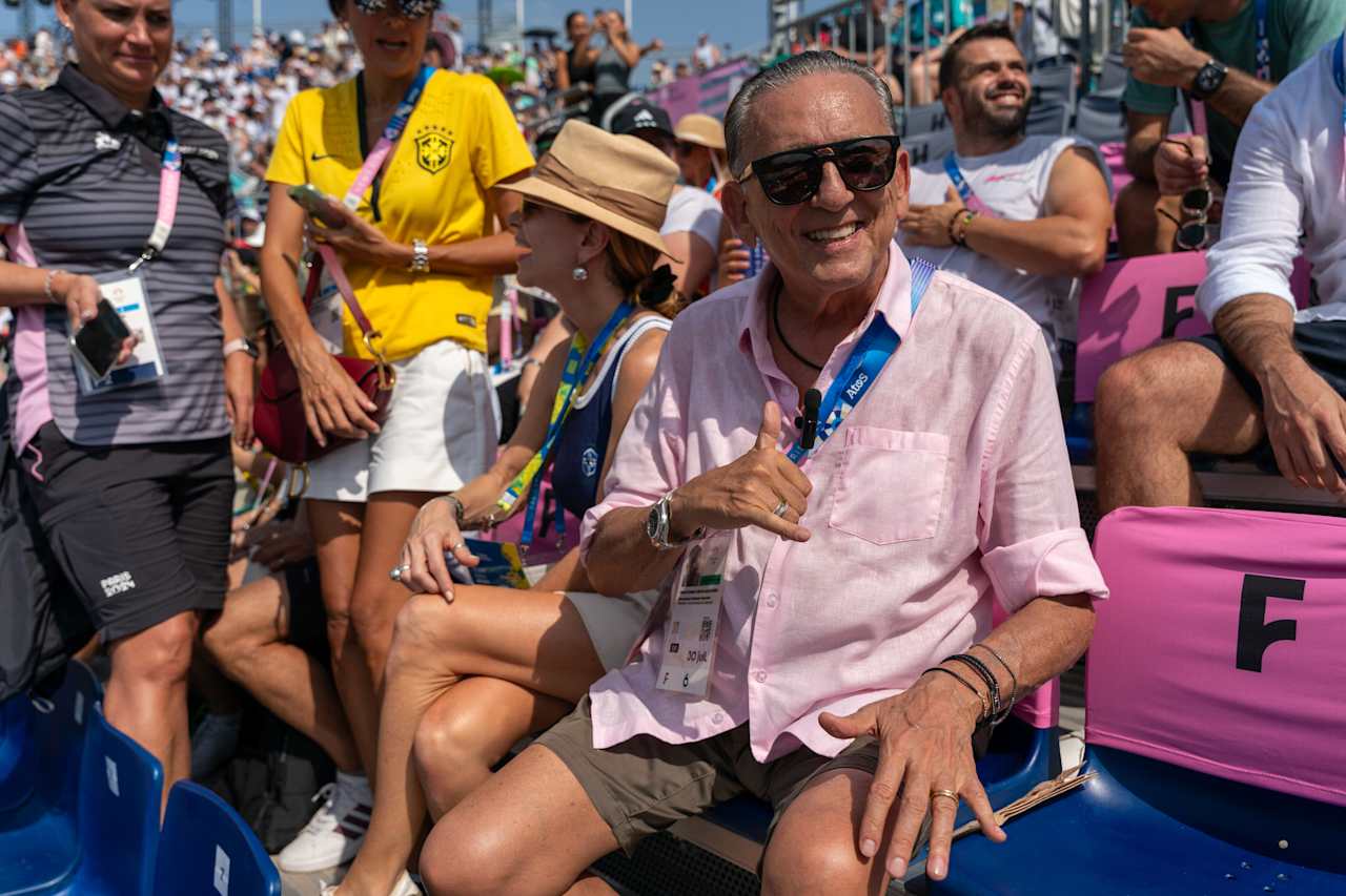 Galvão Bueno, Brazilian sports commentator at Paris 2024 Beach Volleyball