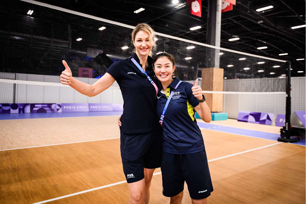 Nootsara Tomkom & Elizaveta Bracht-Tishchenko at the Volleyball Experience in Paris 2024