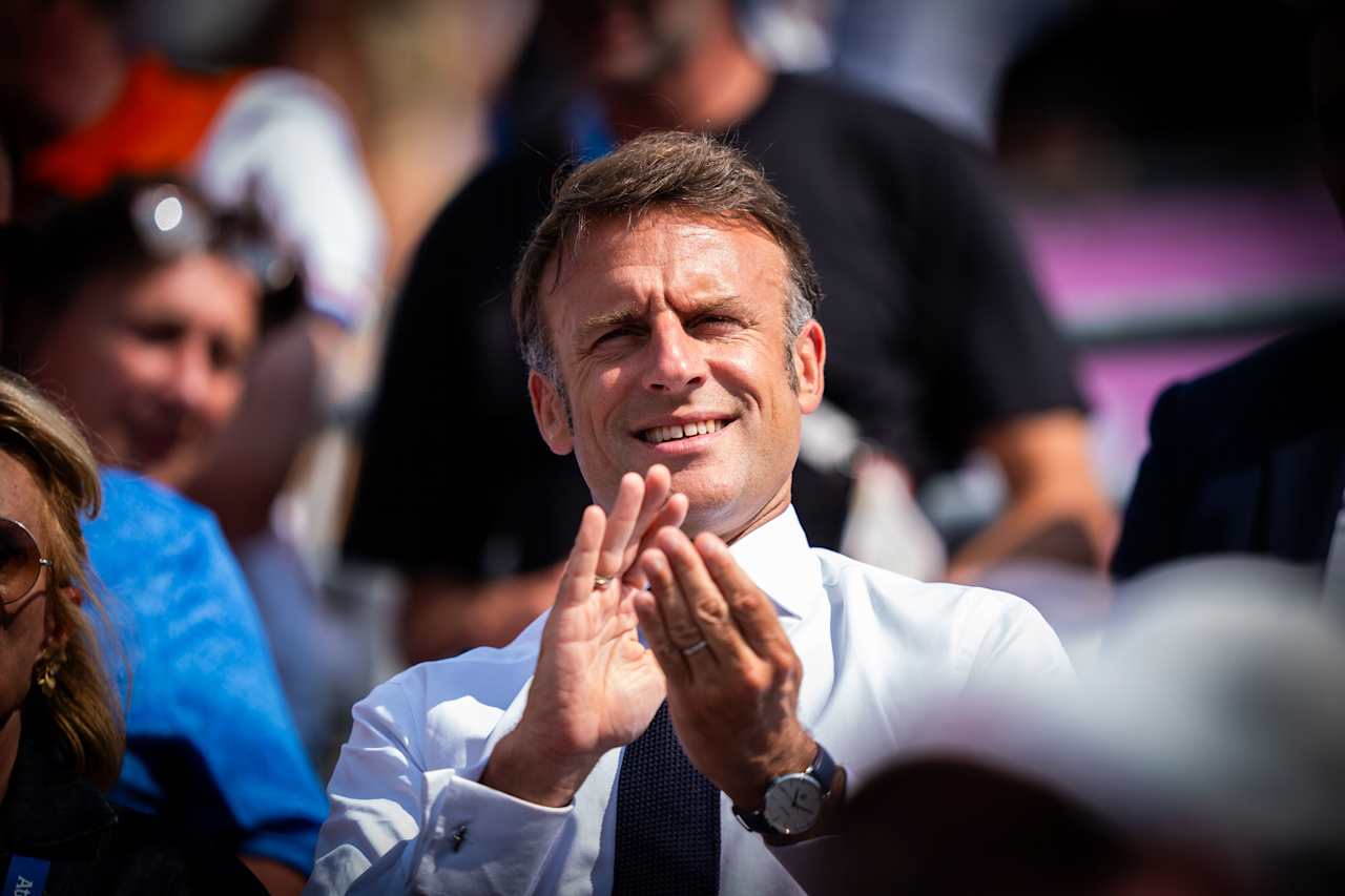 President of France, Emmanuel Macron at Paris 2024 Beach Volleyball