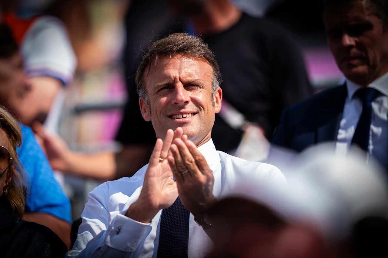 President of France, Emmanuel Macron at Paris 2024 Beach Volleyball