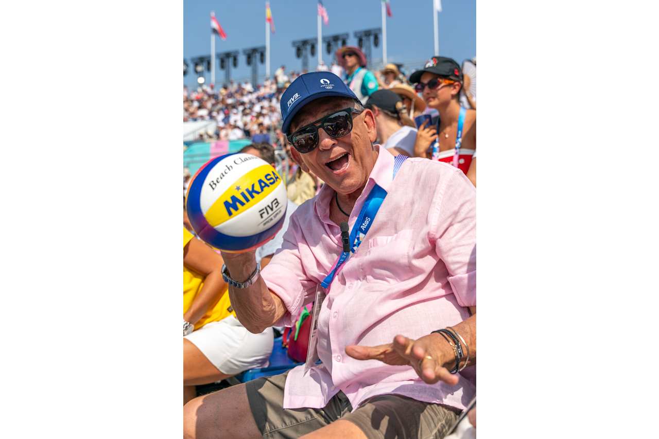 Galvão Bueno, Brazilian sports commentator at Paris 2024 Beach Volleyball