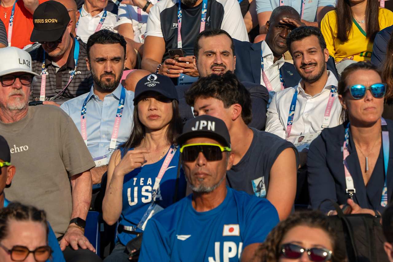 The Saudi Olympic & Paralympic Committee (SOPC) delegation with SOPC President HRH Prince Abdulaziz bin Turki bin Faisal Al-Saud, Vice President HH Prince Fahad Bin Jalawi Al Saud and Secretary General Abdulaziz Baeshen at Paris 2024 Beach Volleyball