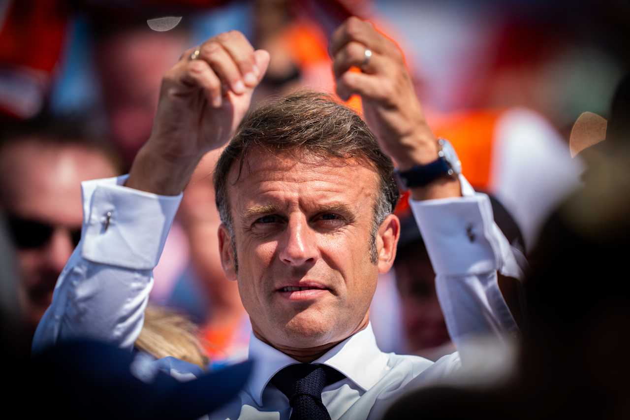 President of France, Emmanuel Macron at Paris 2024 Beach Volleyball