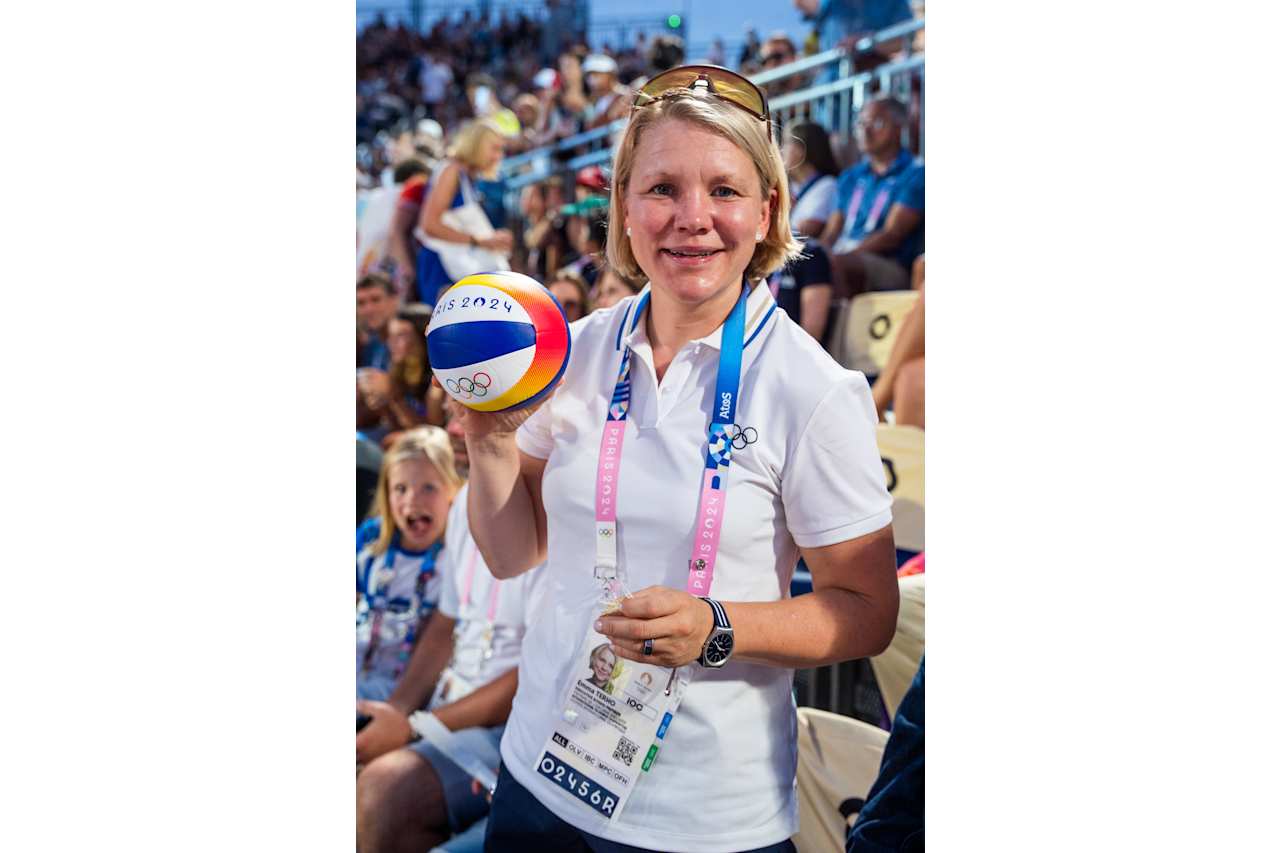 Emma Terho, Chair of the IOC Athletes' Commission and a former ice hockey player from Finland at Paris 2024 Beach Volleyball