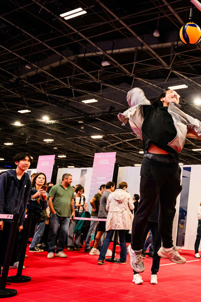 Smiles all round at the Volleyball Experience at the South Paris Arena on the first day of Olympic Games competition