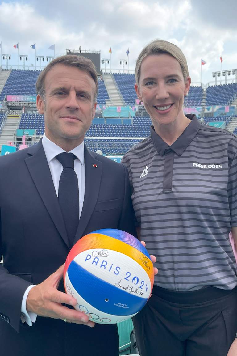 French President Emmanuel Macron visits Eiffel Tower Stadium ahead of Paris 2024 opening 