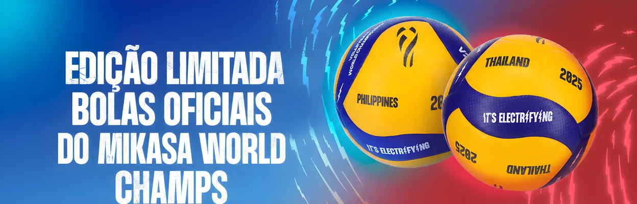 image: Bolas oficiais Mikasa em amarelo e azul no Mundial de Vôlei Masculino