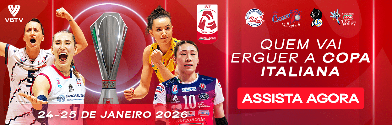 image: Three professional volleyball players and elite volleyball league logos